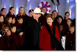 President George W. Bush and Laura Bush attend the Pageant of Peace Tree Lighting on the Ellipse near the White House Thursday, Dec. 5.   White House photo by Paul Morse