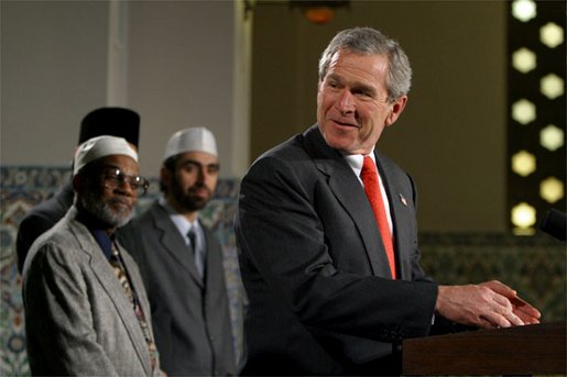 President George W. Bush marks Eid al-Fitr, the end of the Muslim holy month of Ramadan, with an address at the Islamic Center of Washington, D.C., Thursday, Dec. 5. White House photo by Paul Morse