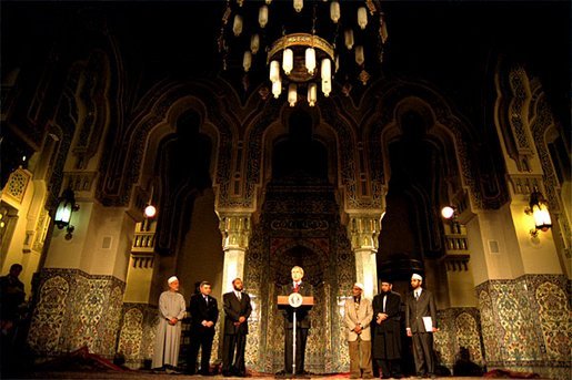 President George W. Bush marks Eid al-Fitr, the end of the Muslim holy month of Ramadan, with an address at the Islamic Center of Washington, D.C., Thursday, Dec. 5. White House photo by Eric Draper.