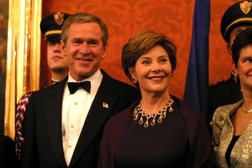 President George W. Bush and Mrs. Bush attend a dinner for NATO leaders hosted by the Czech Republic at Prague Castle in Prague, Czech Republic, Nov. 20. White House photo by Paul Morse.