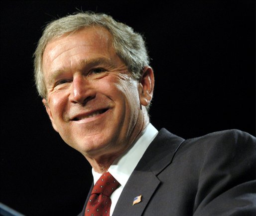 President George W. Bush smiles during his remarks at the White House Regional Conference on Faith-Based Initiatives in Philadelphia, Pa., Thursday, Dec. 12. White House photo by Eric Draper