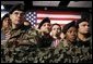 Army troops and personnel listen to President George W. Bush during his visit to Fort Hood in Killeen, Texas, Friday, Jan. 3, 2003. "Ft. Hood and the units that call it home have a special place in our country's military history, said the President. "For decades, soldiers from the First Team and the Iron Horse Division, and from other units, have fought America's battles with distinction and courage." White House photo by Eric Draper.