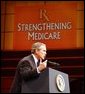 President George W. Bush addresses the audience at Devos Performance Hall in Grand Rapids, Mich., Wednesday, Jan. 29, 2003. "I urged the Congress last night to put aside all the politics and to make sure the Medicare system fulfills its promise to our seniors," President Bush said. "I believe that seniors, if they're happy with the current Medicare system, should stay on the current Medicare system. That makes sense. If you like the way things are, you shouldn't change. However, Medicare must be more flexible. Medicare must include prescription drugs." White House photo by Tina Hager