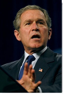 President George W. Bush discusses jobs and economic growth at Harrison High School in Kennesaw, Ga., Thursday, Feb. 20, 2003.  White House photo by Eric Draper