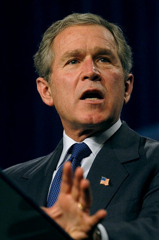 President George W. Bush discusses jobs and economic growth at Harrison High School in Kennesaw, Ga., Thursday, Feb. 20, 2003. White House photo by Eric Draper