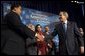 President George W. Bush greets participants during his address regarding job and economic growth at Harrison High School in Kennesaw, Ga., Thursday, Feb. 20, 2003. White House photo by Eric Draper