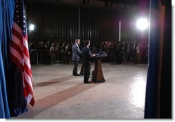 President George W. Bush and President Jose Maria Aznar of Spain begin a joint press conference at the Bush Ranch in Crawford, Texas, Saturday, Feb. 21, 2003.  White House photo by Eric Draper