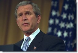 President George W. Bush speaks at the American Enterprise Institute's annual dinner in Washington, D.C., Wednesday, Feb. 26, 2003.  White House photo by Paul Morse