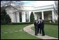 President George W. Bush meets with Vice President Dick Cheney and Secretary of Defense Donald Rumsfeld outside the Oval Office shortly after authorizing operation "Iraqi Freedom" Wednesday morning, March 19, 2003. White House photo by Eric Draper.