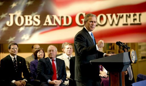 President George W. Bush discusses jobs and the economy at the Timken Company in Canton, Ohio. White House photo by Paul Morse