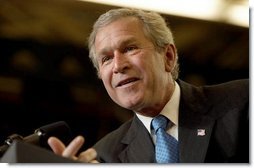 President George W. Bush discusses jobs and the economy at the Timken Company in Canton, Ohio, April 24, 2003.  White House photo by Paul Morse