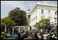 President George W. Bush welcomes the 2003 National and State Teachers of the Year during a ceremony in the East Garden Wednesday, April 30, 2003."I want to thank the teachers, who have traveled from all over the country, for being here today. Thank you for your dedication. Thank you for your hard and rewarding work. The 54 teachers we honor today deserve the respect and the gratitude of our entire nation. This is our way of thanking you all for your dedication, your service, and your love," President Bush said. White House photo by Paul Morse