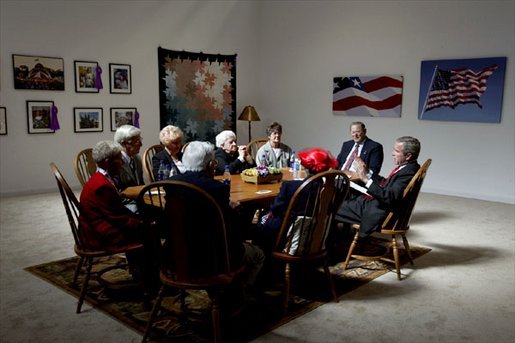 President George W. Bush meets with senior citizens at the Indiana State Fairgrounds in Indianapolis, Ind., Tuesday, May 13, 2003. White House photo by Susan Sterner