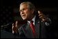 President George W. Bush delivers remarks on his Jobs and Growth Plan at the Indiana State Fairgrounds in Indianapolis, Ind., Tuesday, May 13, 2003. White House photo by Susan Sterner