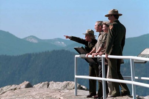 President George W. Bush and Interior Secretary Gale Norton tour Moro Rock and the surrounding areas at Sequoia National Park in California. File photo. White House photo by Eric Draper.