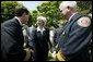 Interior Secretary Gale Norton greets firefighters after the President's remarks on his Healthy Forests Initiative in The East Garden Tuesday, May 20, 2003. White House photo by Susan Sterner.