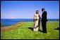 President George W. Bush talks with the King Hamad Bin Issa Al Khalifa of Bahrain near the shore of the Red Sea in Egypt June 3, 2003. White House photo by Eric Draper.