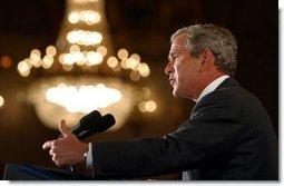 President George W. Bush addresses the Illinois State Medical Society in Chicago Wednesday, June 11, 2003.  White House photo by Paul Morse