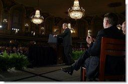 President George W. Bush addresses the Illinois State Medical Society in Chicago Wednesday, June 11, 2003.  White House photo by Paul Morse