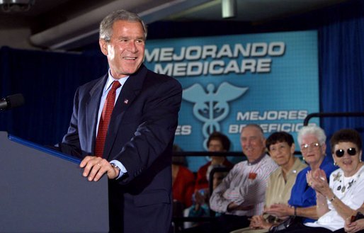 President George W. Bush addresses seniors on pending Medicare legislation at the Little Havana Activities and Nutrition Center in Miami, Fla., June 30, 2003. White House photo by Paul Morse