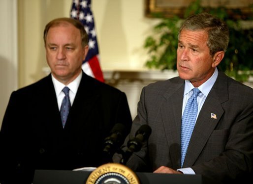 President George W. Bush announces his nomination of Randall Tobias to be the Coordinator for International HIV/AIDS Assistance in the Roosevelt Room Wednesday, July 2, 2003. A newly-created position, the coordinator will have the rank of Ambassador and oversee all U.S. international HIV/AIDS assistance. White House photo by Paul Morse