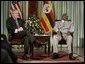 President George W. Bush meets with President Yoweri Museveni of Uganda Friday, July 11, 2003 in Entebbe, Uganda. White House photo by Paul Morse.