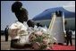 President George W. Bush and Mrs. Laura Bush arrive in Entebbe, Uganda Friday, July 11, 2003. White House photo by Paul Morse.