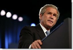 President George W. Bush addresses the 2003 National Urban League Conference in Pittsburgh Monday, July 28, 2003. "The work of the National Urban League represents one of the basic commitments of this country. See. we believe in opportunity for all, a society where every person can dream, and work, and realize his or her potential. We're dedicated to bringing economic hope to every neighborhood, a good education to every child, and comfort and compassion to the afflicted," said the President.  White House photo by Paul Morse