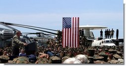 President George W. Bush makes remarks to military personnel and their families at Marine Air Corps Station Miramar near San Diego, CA on August 14, 2003.  White House photo by Paul Morse