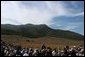 As hills in the Santa Monica Mountains National Recreation Area roll through the landscape, President George W. Bush delivers remarks with Secretary of the Interior Gale Norton in Thousand Oaks, Calif. File photo. White House photo by Paul Morse.