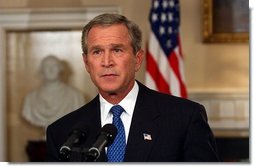 President George W. Bush addresses the nation from the Cabinet Room at the White House Sunday, Sept. 7, 2003. The President discussed the progress in Iraq and Afghanistan.  White House photo by Tina Hager