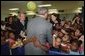 President George W. Bush visits with students from Kirkpatrick Elementary School in Nashville, Tenn., Monday, Sept. 8, 2003. White House photo by Tina Hager