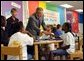 President George W. Bush visits with students from Kirkpatrick Elementary School in Nashville, Tenn., Monday, Sept. 8, 2003. White House photo by Tina Hager