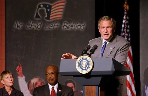 President George W. Bush highlights the tutoring and supplemental services provided in the No Child Left Behind Act in his remarks at Kirkpatrick Elementary School in Nashville, Tenn., Monday, Sept. 8, 2003. White House photo by Tina Hager