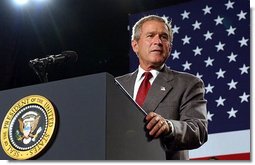 President George W. Bush talks about the progress on clean air reforms at the Detroit Edison's Monroe Power Plant in Monroe, Mich., Monday, Sept. 15, 2003.  White House photo by Tina Hager