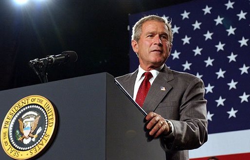 President George W. Bush talks about the progress on clean air reforms at the Detroit Edison's Monroe Power Plant in Monroe, Mich., Monday, Sept. 15, 2003. White House photo by Tina Hager.