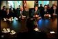 President George W. Bush discusses the progress of Medicare modernization legislation with members of Congress in the Cabinet Room Thursday, Sept. 25, 2003. Pictured sitting next to the President are, from left: Rep. Bill Thomas, R-Calif.; Speaker Dennis Hastert, R-Ill.; Sen. Bill Frist, R-Tenn.; and Sen. Charles Grassley, R-Iowa. White House photo by Tina Hager