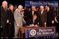 President George W. Bush signs the Homeland Security Appropriations Act of 2004 at the Department of Homeland Security in Washington, D.C., Wednesday, Oct. 1, 2003. "The Homeland Security bill I will sign today commits $31 billion to securing our nation, over $14 billion more than pre-September 11th levels. The bill increases funding for the key responsibilities at the Department of Homeland Security and supports important new initiatives across the Department," said the President in his remarks. White House photo by Tina Hager