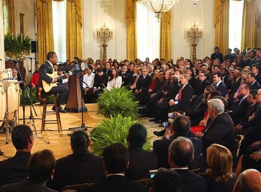 Brazilian Musician Alexandre Pires performs during the Celebration of Hispanic Heritage Month in the East Room, Thursday, Oct 2, 2003. White House photo by Tina Hager.