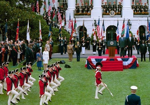 State Arrival Ceremonies for the Republic of Kenya included a military review on the South Lawn of the White House. White House photo by Tina Hager