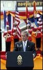 President George W. Bush addresses Thai troops at the Royal Thai Army Headquarters in Bangkok, Thailand, Sunday Oct. 19, 2003. White House photo by Paul Morse.