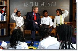 President George W. Bush greets fourth graders at the Pierre Laclede Elementary School in St. Louis, Mo., Monday Jan. 5, 2004.  White House photo by Tina Hager