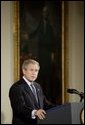 President George W. Bush discusses his immigration policy in the East Room Wednesday, Jan. 7, 2004. "We must make our immigration laws more rational, and more humane. And I believe we can do so without jeopardizing the livelihoods of American citizens," said President Bush. White House photo by Paul Morse.