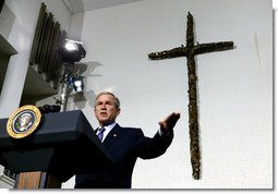 President George W. Bush delivers remarks at Union Bethel African Methodist Episcopal Church in New Orleans, La., Thursday, Jan. 15, 2004. The Administration today announced additional regulations that will help break down barriers to faith- and community-based charities and will continue to look for opportunities to partner with effective social service organizations that are helping the most vulnerable Americans.  White House photo by Eric Draper