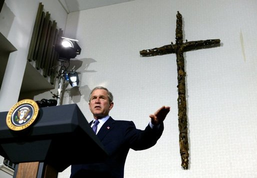 President George W. Bush delivers remarks at Union Bethel African Methodist Episcopal Church in New Orleans, La., Thursday, Jan. 15, 2004. The Administration today announced additional regulations that will help break down barriers to faith- and community-based charities and will continue to look for opportunities to partner with effective social service organizations that are helping the most vulnerable Americans. White House photo by Eric Draper