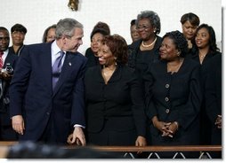 President George W. Bush visits with parishioners at Union Bethel African Methodist Episcopal Church in New Orleans, La., Thursday, Jan. 15, 2004. President Bush visited the church to highlight his administration's commitment to faith-based community initiatives.  White House photo by Eric Draper