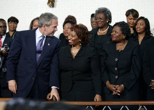 President George W. Bush visits with parishioners at Union Bethel African Methodist Episcopal Church in New Orleans, La., Thursday, Jan. 15, 2004. President Bush visited the church to highlight his administration's commitment to faith-based community initiatives. White House photo by Eric Draper