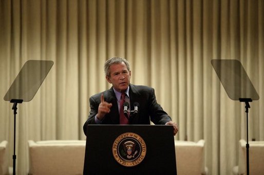 President George W. Bush continues rehearsing of his State of the Union speech in the Family Theater of the White House Jan. 20, 2004. White House photo by Eric Draper