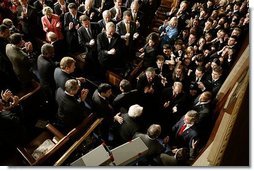 President George W. Bush arrives at the House Chamber of the U.S. Capitol to deliver his State of the Union Address to the nation and a joint session of Congress Tuesday, Jan. 20, 2004.  White House photo by Paul Morse