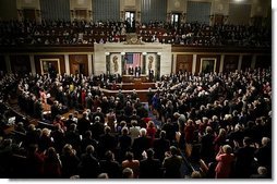 President George W. Bush delivers his State of the Union Address to the nation and a joint session of Congress in the House Chamber of the U.S. Capitol Tuesday, Jan. 20, 2004. "We must continue to pursue an aggressive, pro-growth economic agenda. Congress has some unfinished business on the issue of taxes," said the President, calling on Congress to make the tax cuts permanent.  White House photo by Paul Morse